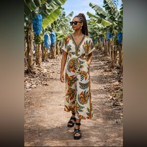 Farm Rio NWT Anthropologie Banana Bunch Jumpsuit size S.